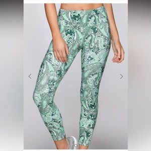New Lorna Jane Aqua Paisley Dream Core Yoga Leggings Workout Activewear Print